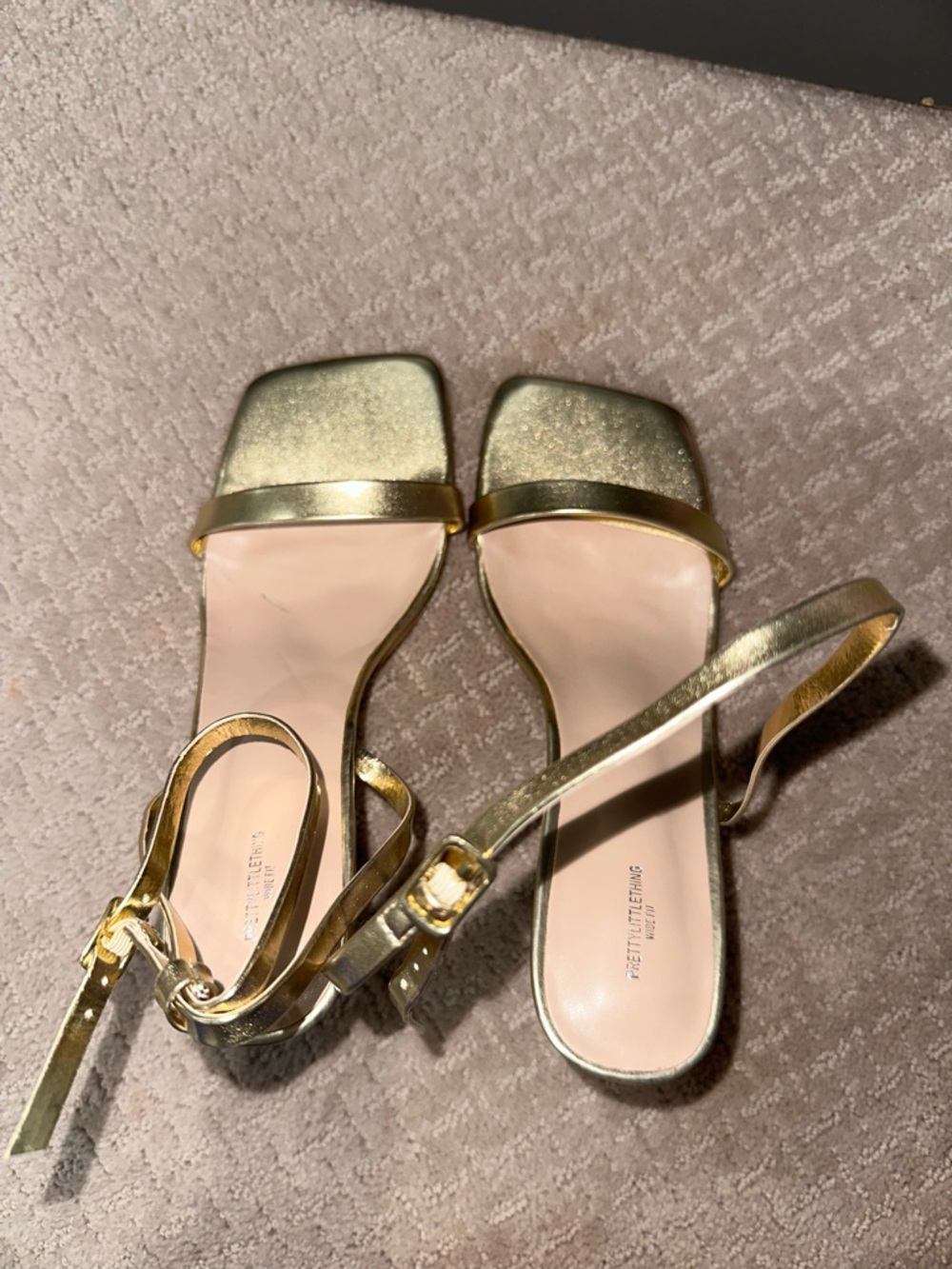 PrettyLittleThing Metallic Gold Square-Toe Ankle-Strap Heels